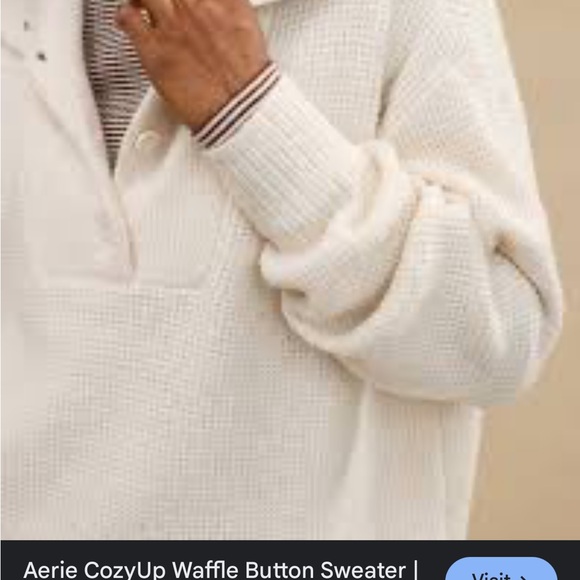 aerie Sweaters - Aerie Waffle Knit Button Sweater - Cream